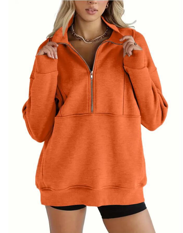 Zipper Patchwork Pocket Brushed Hoody Women's Loose