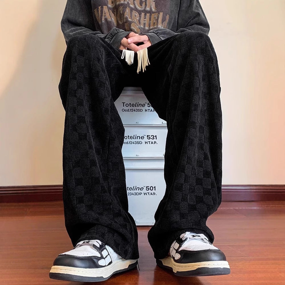 Mens Casual Plus-Size Pants With A Checkerboard Pattern