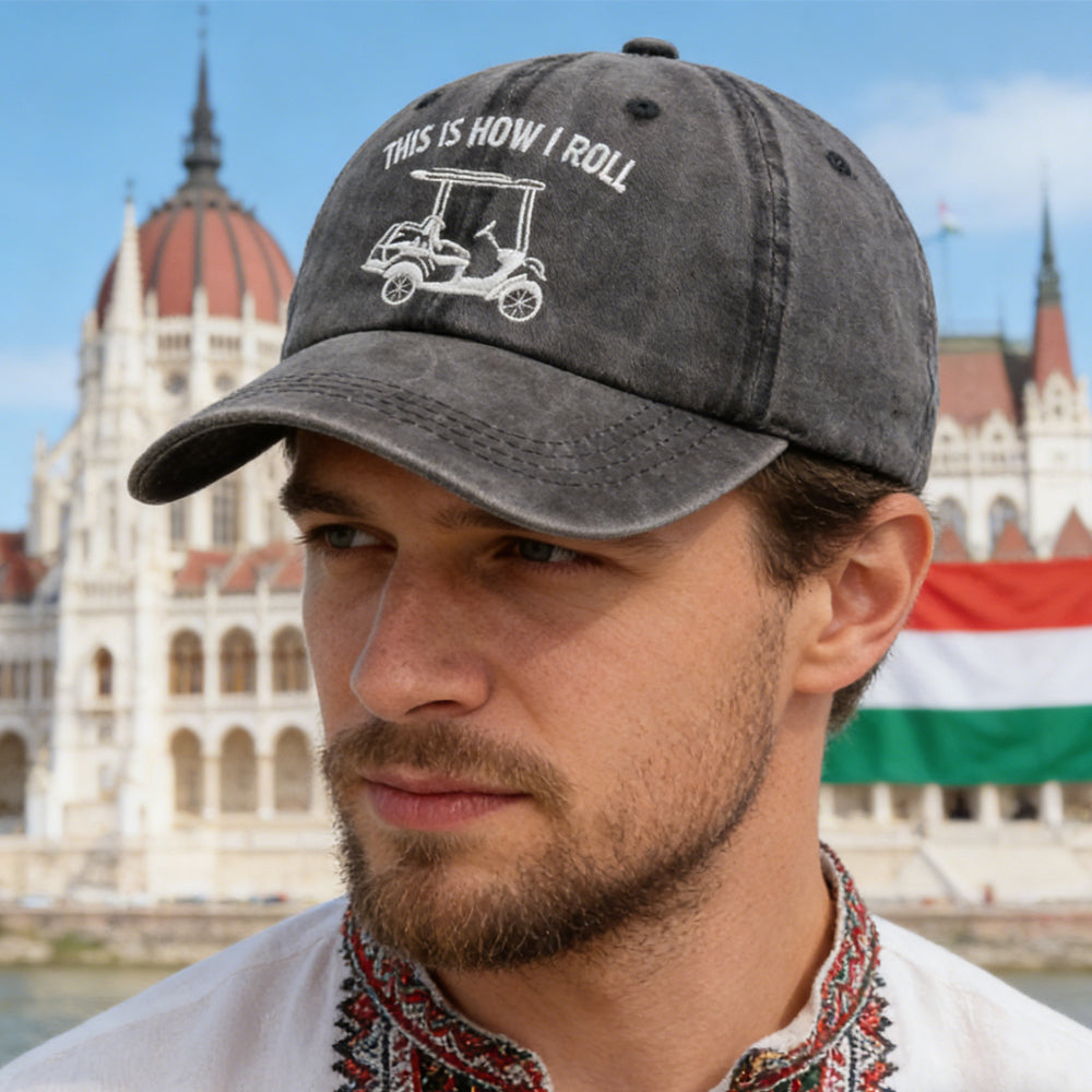 2pcs This Is How I Roll Golf Cart Hat, Funny Golfers Adjustable Cotton Denim Baseball Cap For Men Women