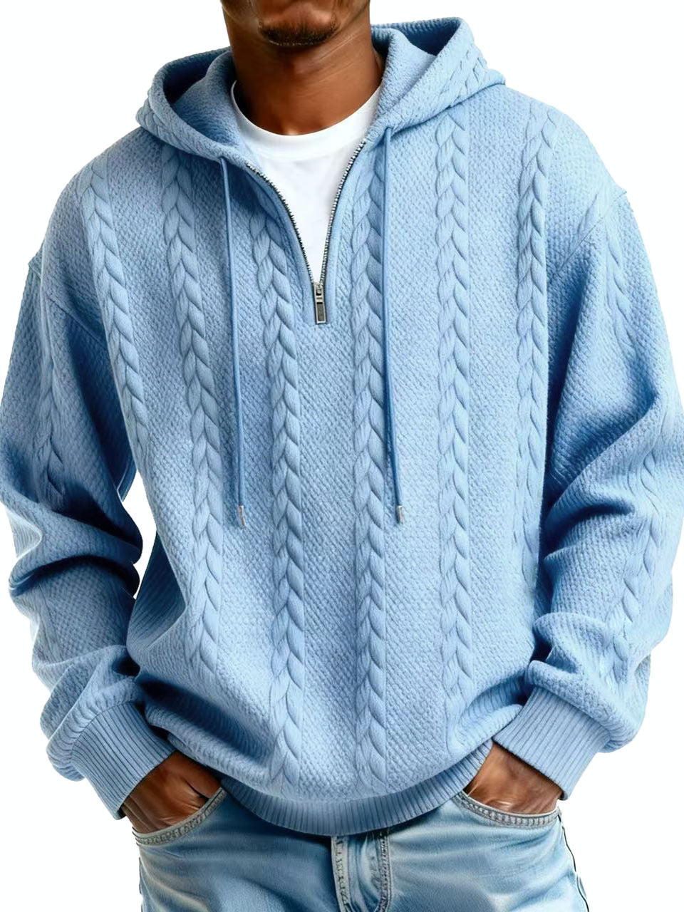 Fashionable Half-zip Hooded Sweatshirt With Long Sleeves
