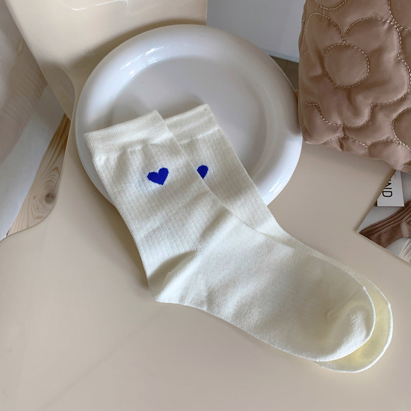 Spring Womens Heart-patterned Mid-calf Socks