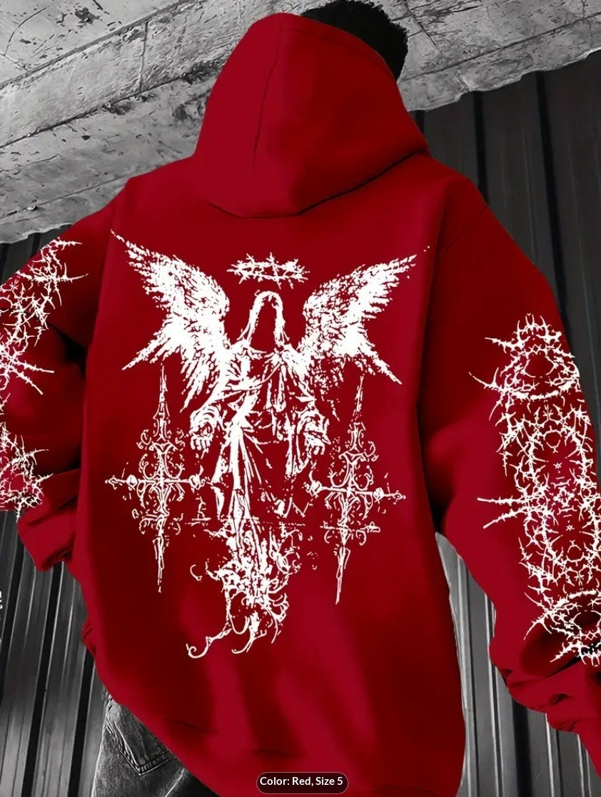 Mens 3D Digital Print Hoodie With Angel Wings Pattern