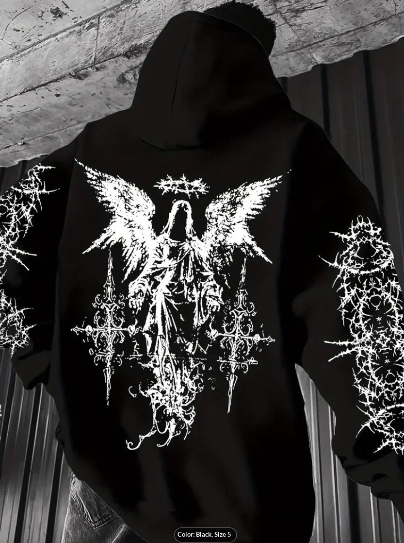 Mens 3D Digital Print Hoodie With Angel Wings Pattern