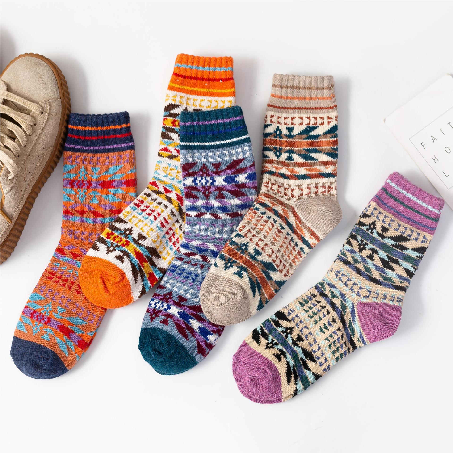 Mens Socks Vintage Ethnic-style Wool Socks For Winter
